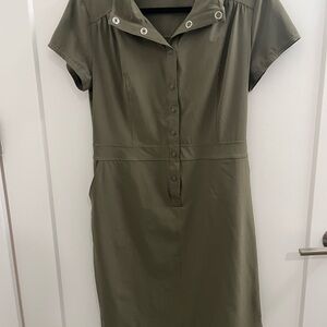 Prana Army Green Button-Up Dress